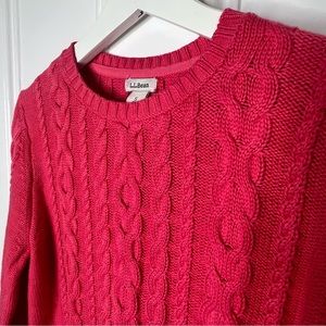 LL Bean pink cable knit crewneck 100% cotton sweater size small coral salmon